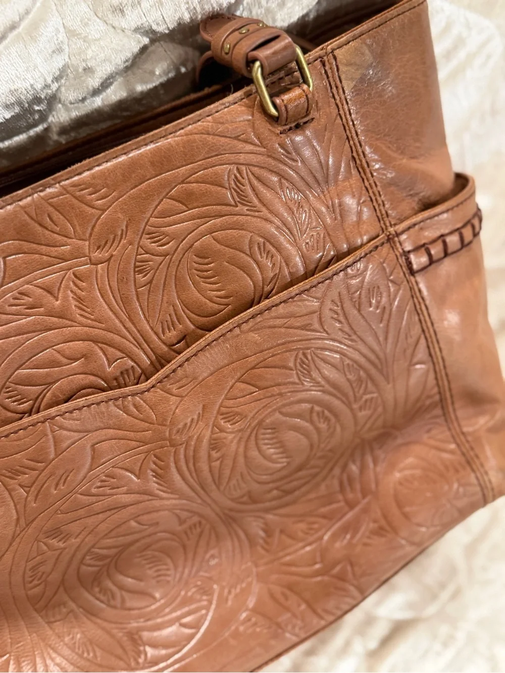 The Sak Sequoia Brown Embossed Leather Shoulder Tote